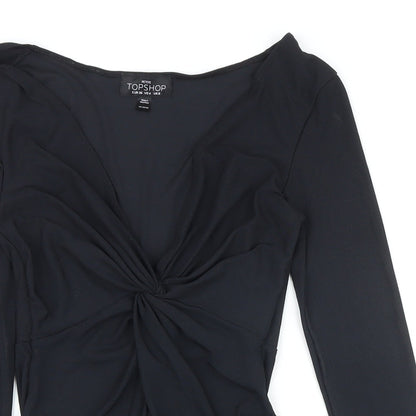Topshop Womens Black Polyester Bodysuit One-Piece Size 8 Snap - Knot detail