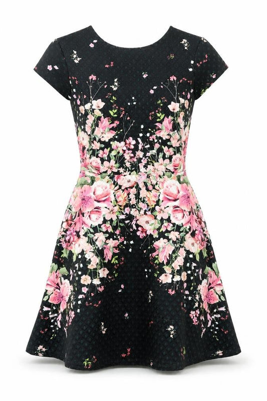 Lipsy Womens Black Floral Polyester A-Line Size 8 Round Neck Zip