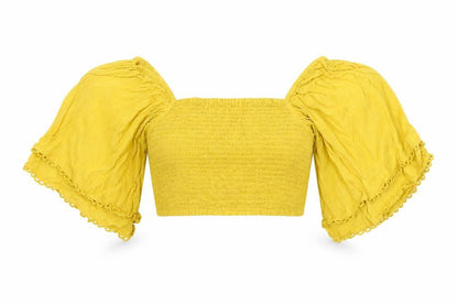 Womens UK Size 14 Boohoo Yellow Cropped Button-Up