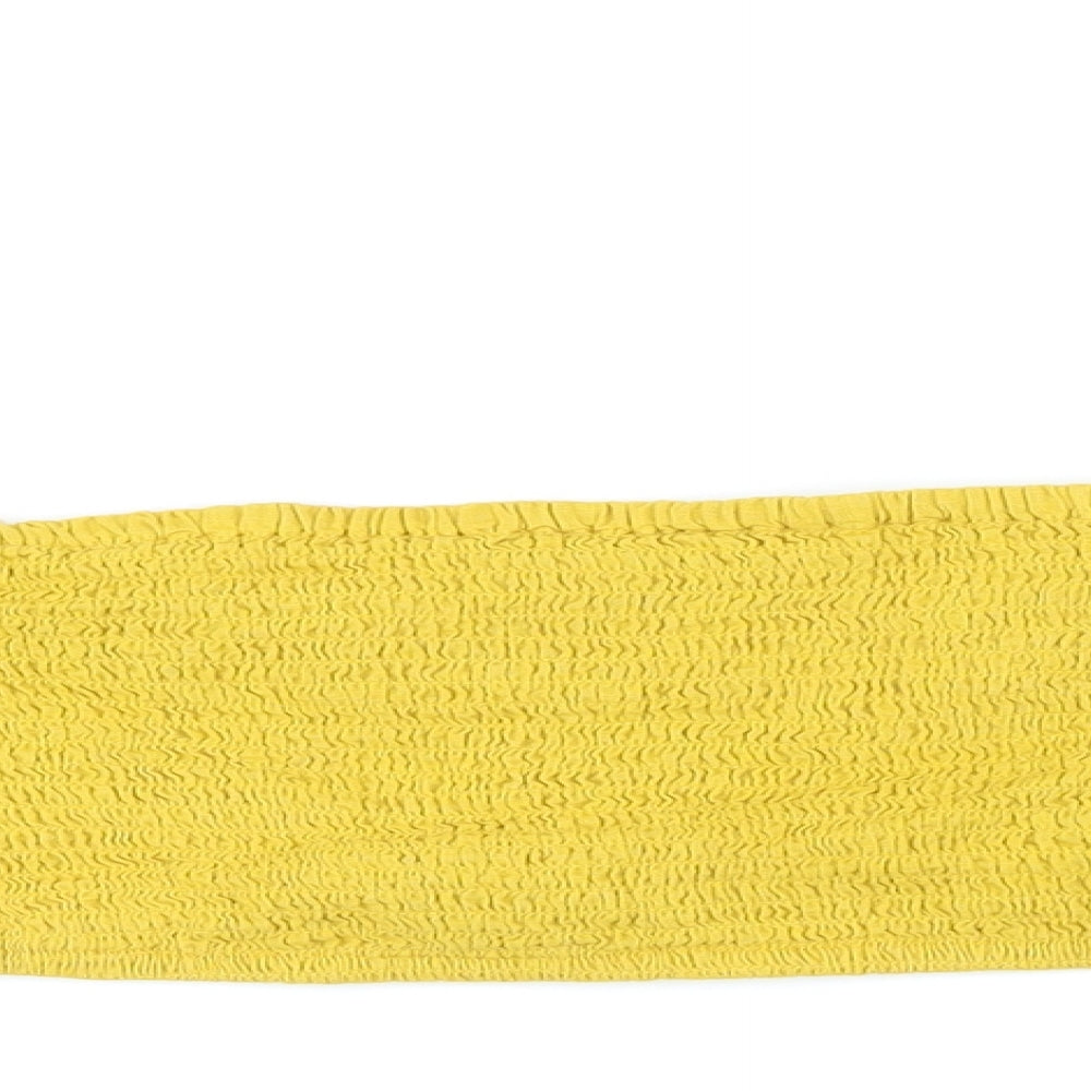 Boohoo Womens Yellow Cotton Cropped Button-Up Size 14 Square Neck - Smocked detail