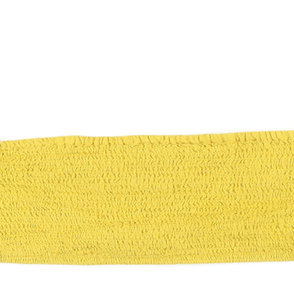 Boohoo Womens Yellow Cotton Cropped Button-Up Size 14 Square Neck - Smocked detail