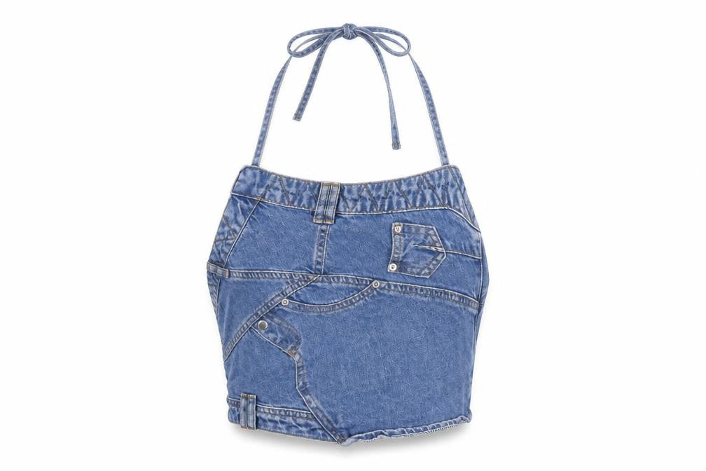 Womens UK Size 12 Boohoo Blue Cropped Button-Up