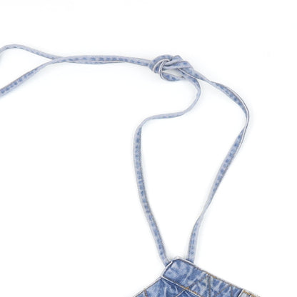 Boohoo Womens Blue Cotton Cropped Button-Up Size 12 Halter