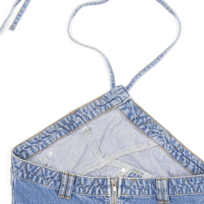 Boohoo Womens Blue Cotton Cropped Button-Up Size 12 Halter