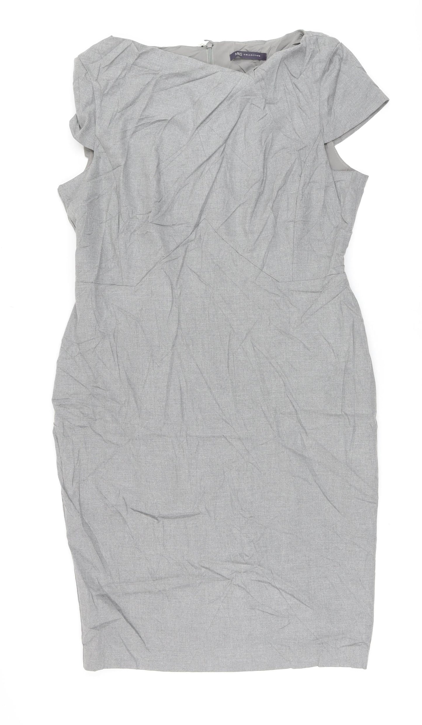 Marks and Spencer Womens Grey Polyester Pencil Dress Size 16 Round Neck Zip