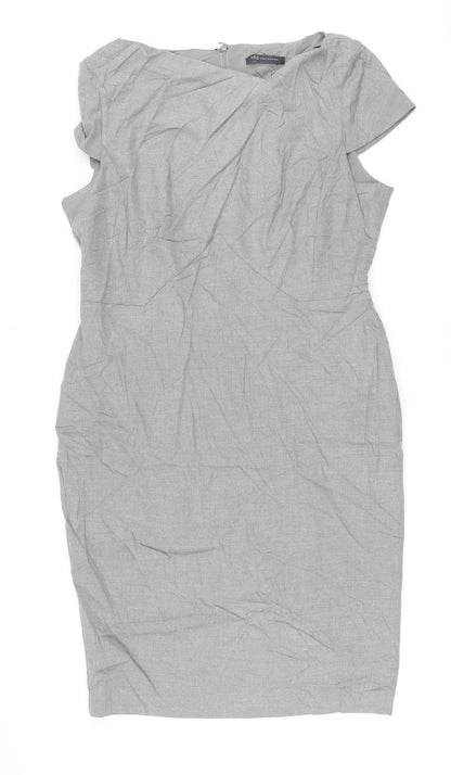 Marks and Spencer Womens Grey Polyester Pencil Dress Size 16 Round Neck Zip
