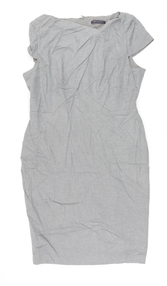Marks and Spencer Womens Grey Polyester Pencil Dress Size 16 Round Neck Zip