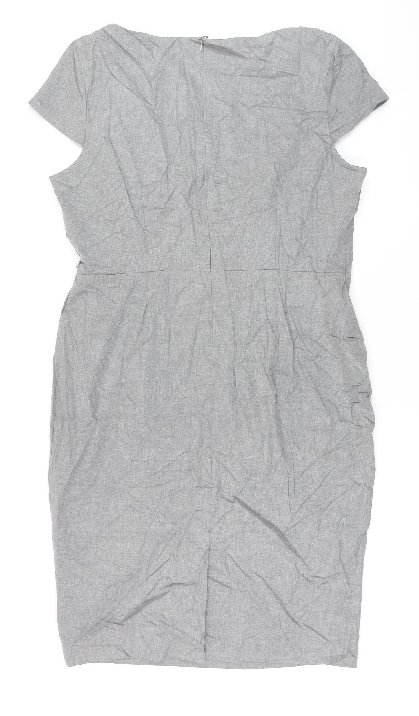 Marks and Spencer Womens Grey Polyester Pencil Dress Size 16 Round Neck Zip