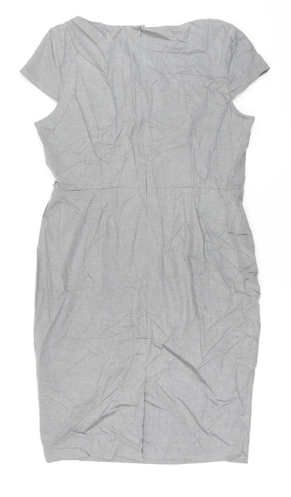 Marks and Spencer Womens Grey Polyester Pencil Dress Size 16 Round Neck Zip