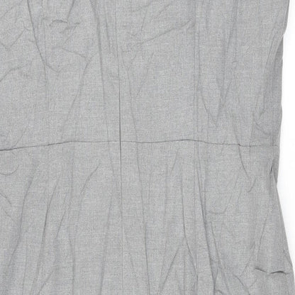 Marks and Spencer Womens Grey Polyester Pencil Dress Size 16 Round Neck Zip