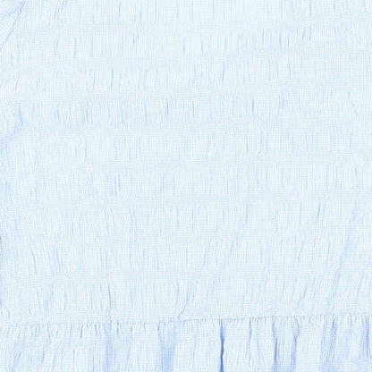 Gallery Womens Blue Check Polyester Basic Button-Up Size 18 V-Neck - Smocked detail