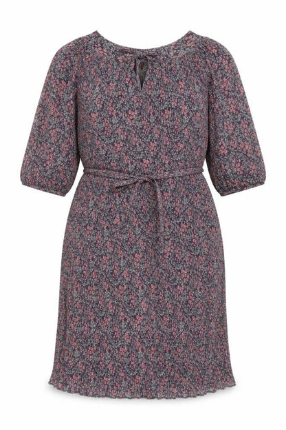 Beskestex Womens Multicoloured Floral Polyester A-Line Size 12 Round Neck Tie - Pleated front