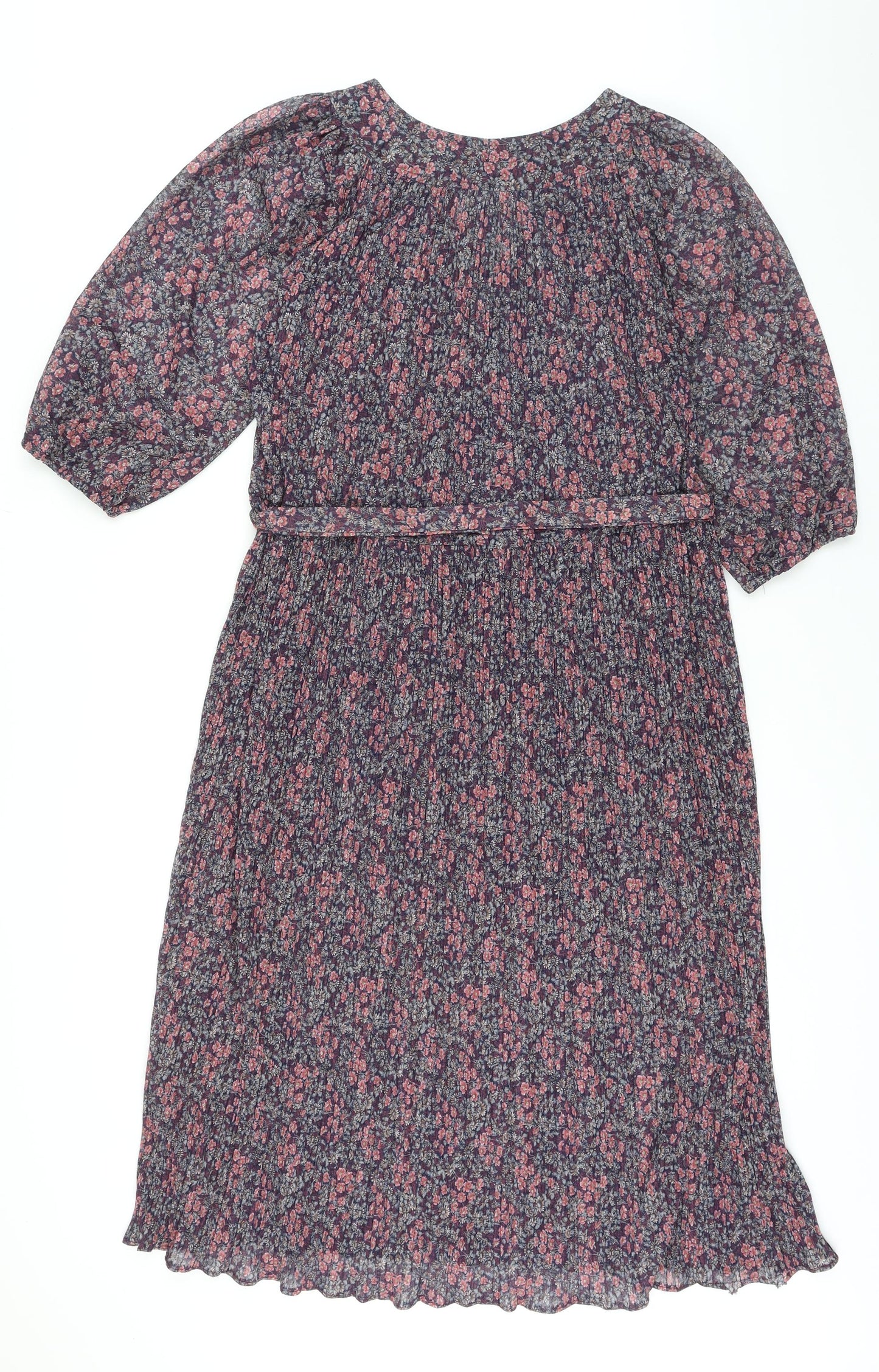 Beskestex Womens Multicoloured Floral Polyester A-Line Size 12 Round Neck Tie - Pleated front