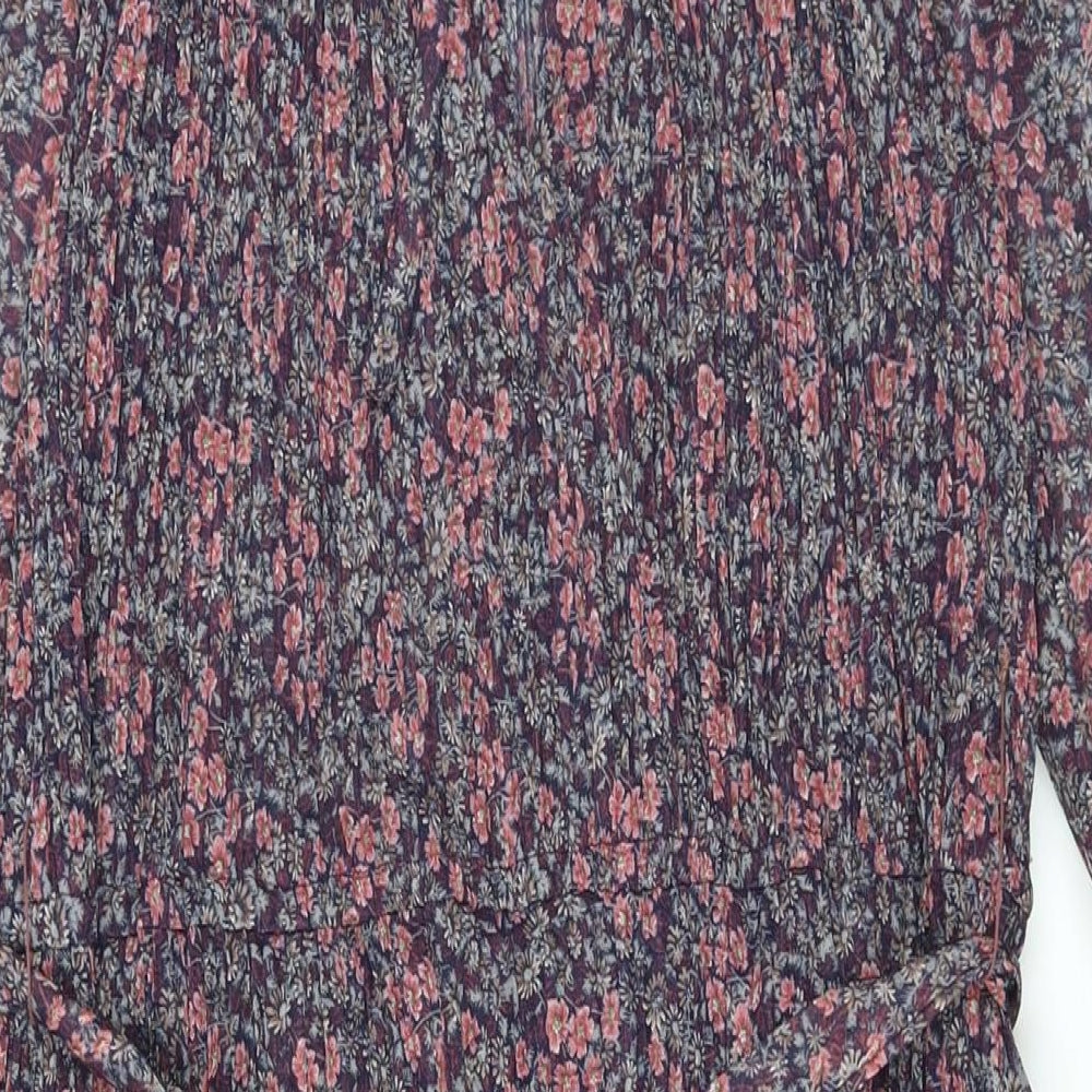 Beskestex Womens Multicoloured Floral Polyester A-Line Size 12 Round Neck Tie - Pleated front