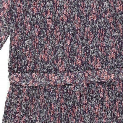 Beskestex Womens Multicoloured Floral Polyester A-Line Size 12 Round Neck Tie - Pleated front
