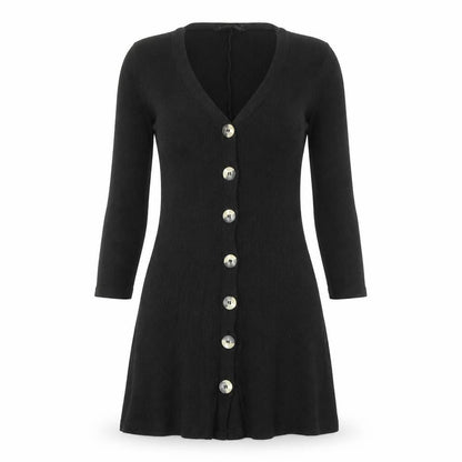 Stradivarius Womens Black Polyester A-Line Size S V-Neck Button
