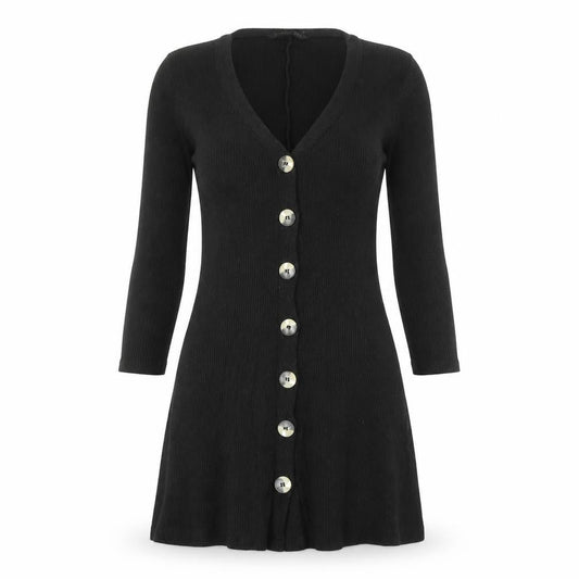Stradivarius Womens Black Polyester A-Line Size S V-Neck Button