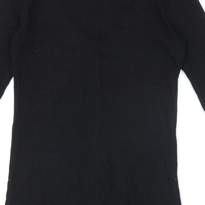 Stradivarius Womens Black Polyester A-Line Size S V-Neck Button
