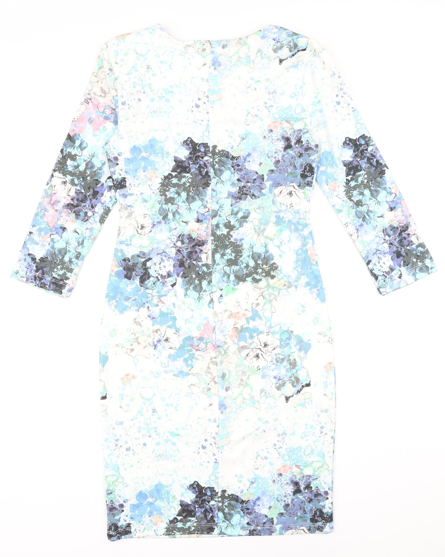 H&M Womens Multicoloured Floral Polyester Pencil Dress Size S Round Neck
