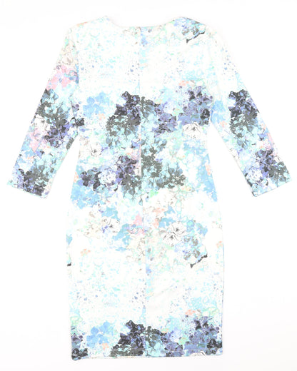 H&M Womens Multicoloured Floral Polyester Pencil Dress Size S Round Neck