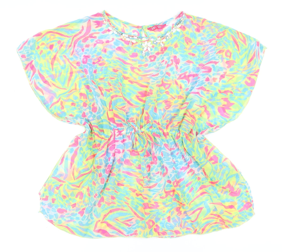 Additional front view of YD girls’ multicoloured polyester basic button-up, size 8-9, years round neck - beachwear