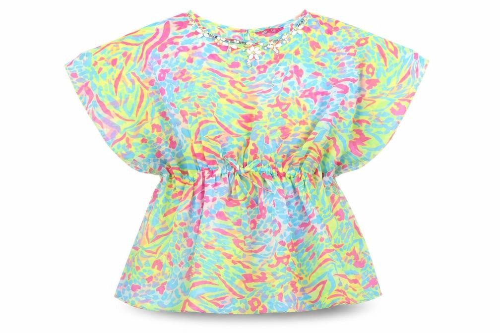 Front view of YD girls’ multicoloured polyester basic button-up, size 8-9, years round neck - beachwear