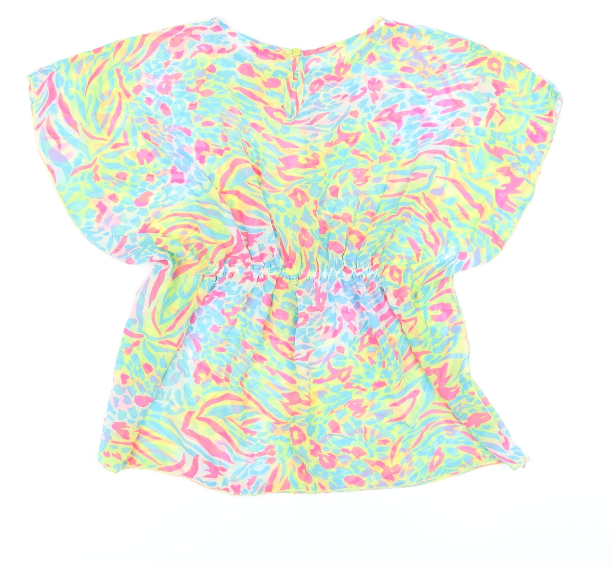Back view of YD girls’ multicoloured polyester basic button-up, size 8-9, years round neck - beachwear