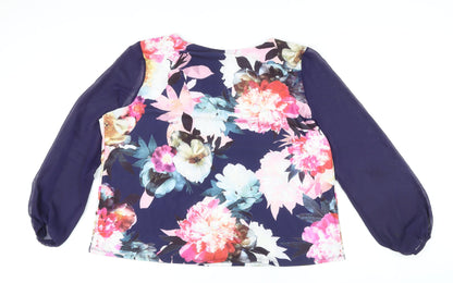Billie&Blossom Womens Blue Floral Polyester Basic Button-Up Size 18 Round Neck - Sheer Sleeves