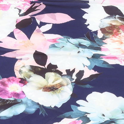 Billie&Blossom Womens Blue Floral Polyester Basic Button-Up Size 18 Round Neck - Sheer Sleeves