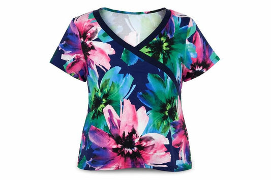 Anne Smith Womens Multicoloured Floral Polyester Basic T-Shirt Size 16 V-Neck