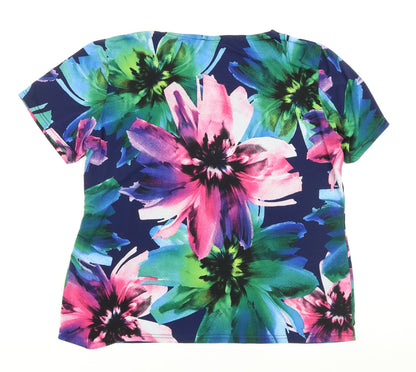 Anne Smith Womens Multicoloured Floral Polyester Basic T-Shirt Size 16 V-Neck
