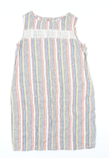 NEXT Womens Multicoloured Striped Linen Pencil Dress Size 8 Round Neck Button