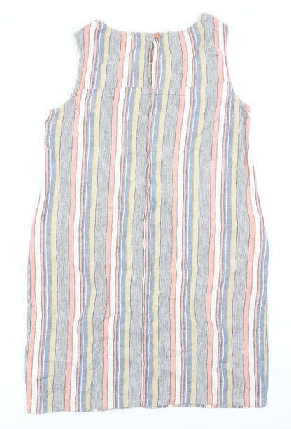 NEXT Womens Multicoloured Striped Linen Pencil Dress Size 8 Round Neck Button