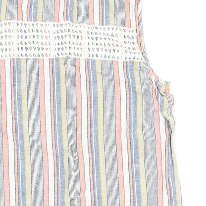 NEXT Womens Multicoloured Striped Linen Pencil Dress Size 8 Round Neck Button
