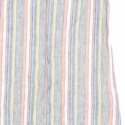 NEXT Womens Multicoloured Striped Linen Pencil Dress Size 8 Round Neck Button