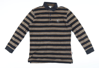 Santa Barbara Mens Blue Striped Cotton Polo Size M Collared Button