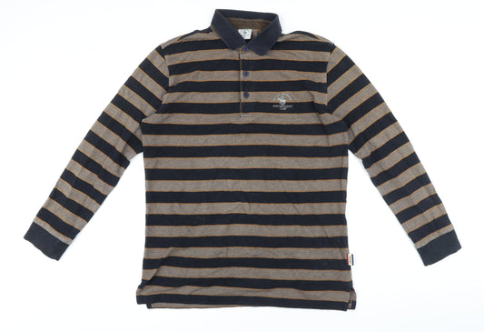 Santa Barbara Mens Blue Striped Cotton Polo Size M Collared Button