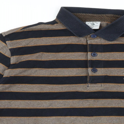Santa Barbara Mens Blue Striped Cotton Polo Size M Collared Button