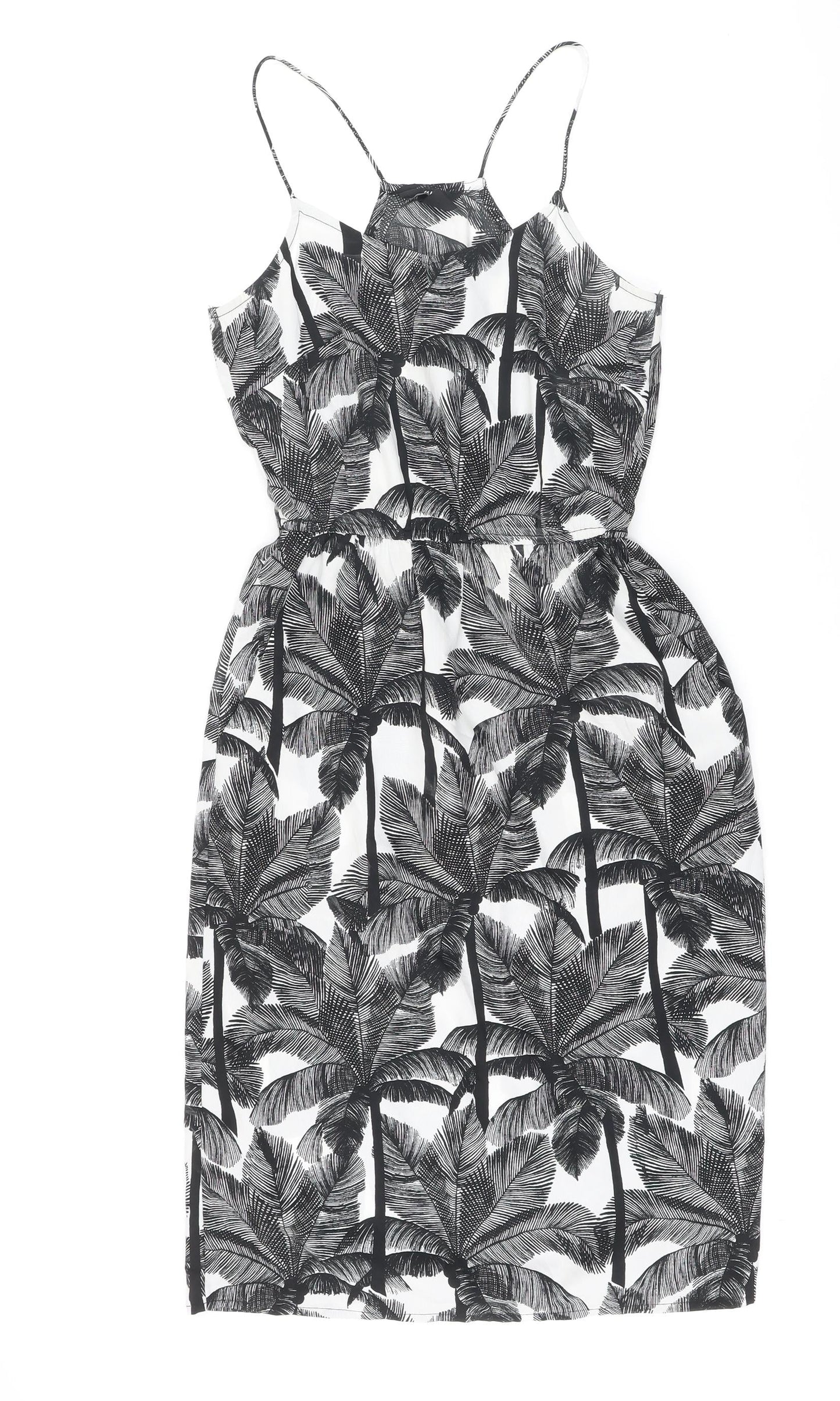 H&M Womens White Polyester A-Line Size 6 Square Neck - Palm Trees