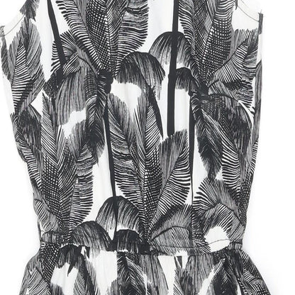 H&M Womens White Polyester A-Line Size 6 Square Neck - Palm Trees