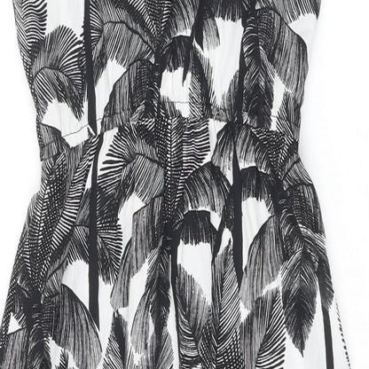 H&M Womens White Polyester A-Line Size 6 Square Neck - Palm Trees