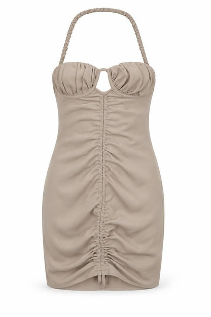 PRETTYLITTLETHING Womens Beige Polyester Bodycon Size 8 Halter Zip