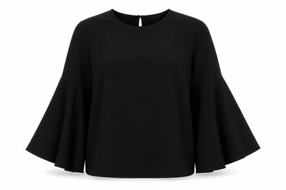 Topshop Womens Black Polyester Basic Button-Up Size 10 Round Neck - Big Sleeves