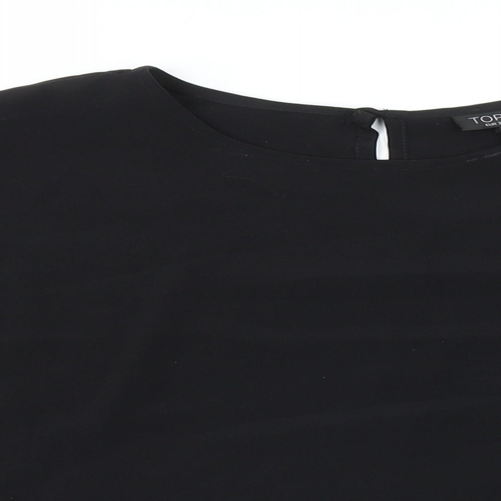 Topshop Womens Black Polyester Basic Button-Up Size 10 Round Neck - Big Sleeves