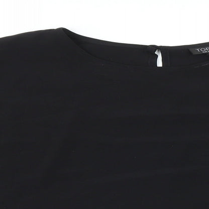 Topshop Womens Black Polyester Basic Button-Up Size 10 Round Neck - Big Sleeves