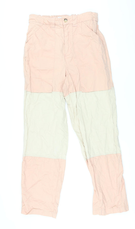 Bershka Womens Pink Cotton Trousers Size M L30 in Regular Zip
