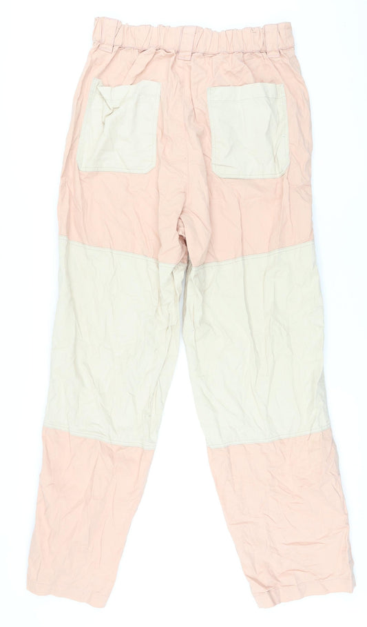 Bershka Womens Pink Cotton Trousers Size M L30 in Regular Zip