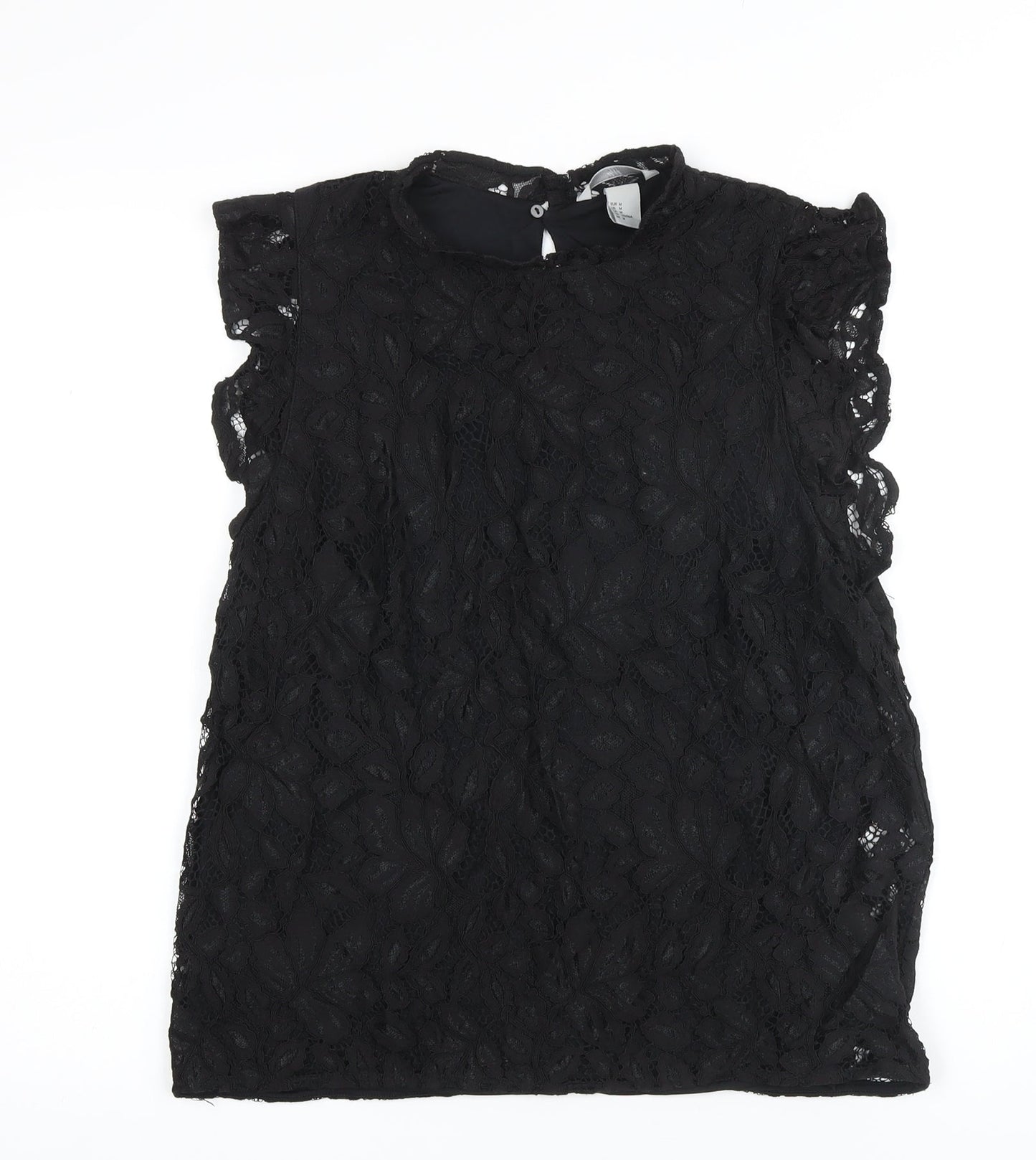 Womens UK Size M H&M Black Basic Button-Up