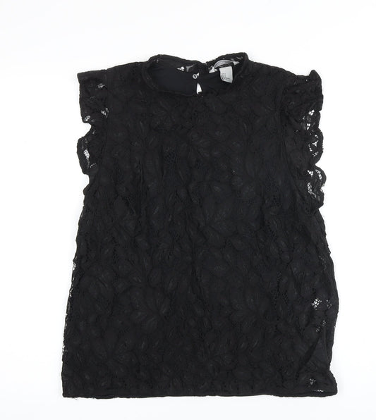 Womens UK Size M H&M Black Basic Button-Up