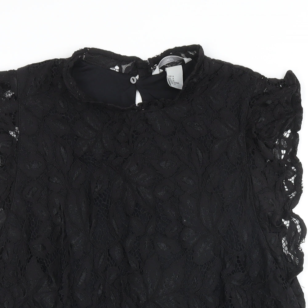 Womens UK Size M H&M Black Basic Button-Up